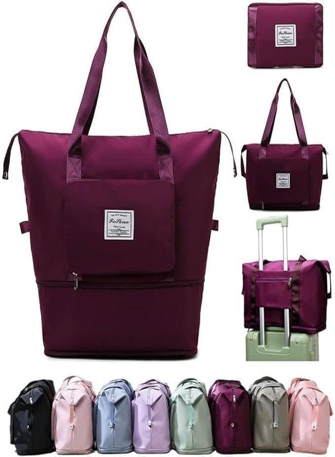 Antson Large Capacity Folding Travel Tote Bag, Oxford Fabric Waterproof Lightweight Foldable Travel Duffel Bag Portable Expandable Travel Bag, Dry and Wet Carry On Bag (Wine) - Image 1
